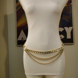 Chain Belt Gold Tone Triple Swag 37" Necklace